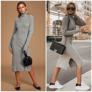 NWT Lulus Grey Turtleneck maxi knitted Sweater Dress